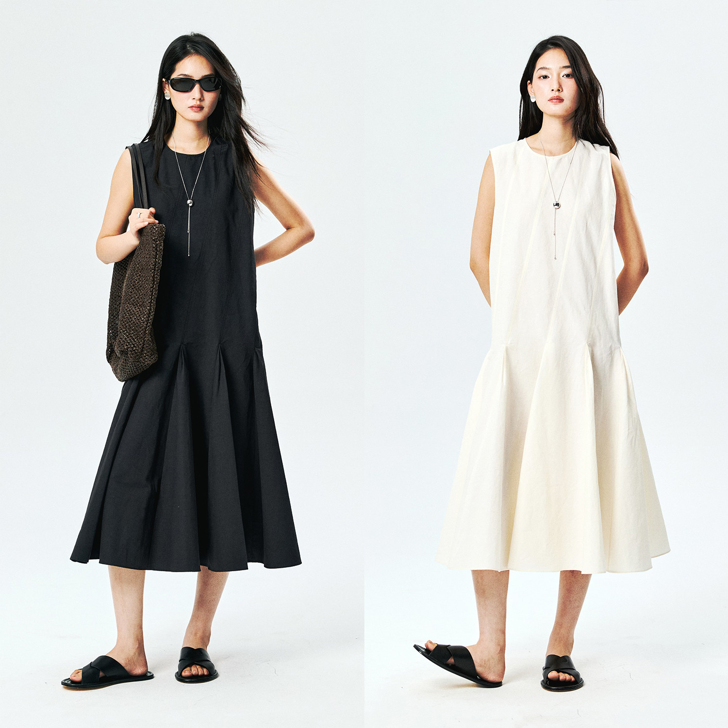 无袖分割线背心裙连衣裙图片