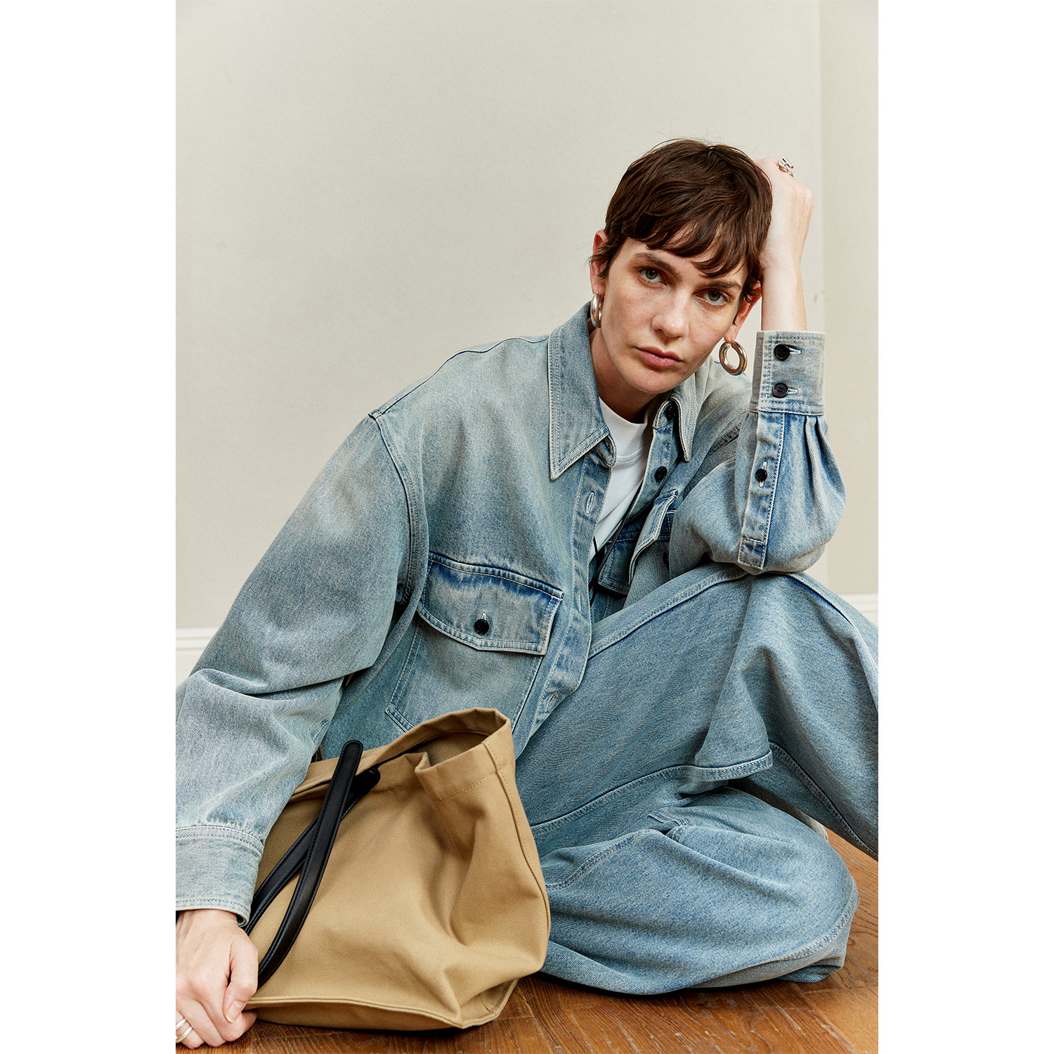 MRS Studios土耳其进口衬衫式宽松复古牛仔衣外套/斜缝阔腿牛仔裤