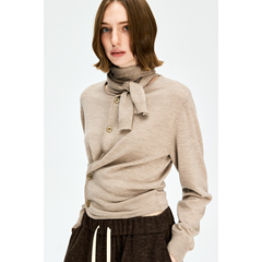 MRS Studios 德国扬子精纺羊毛 飘带解构不对称斜扣针织开衫