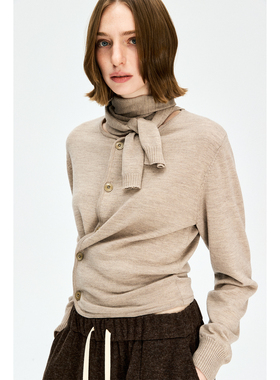 MRS Studios 德国扬子精纺羊毛 飘带解构不对称斜扣针织开衫