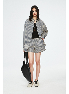 MRS Studios 真丝棉色织轻薄舒适夏日松弛度假条纹廓形衬衫连衣裙