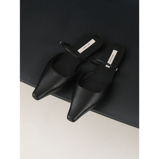 黑色平底尖头懒人系带小羊皮半拖拖鞋 夏日搭配Bi入 Studios MRS