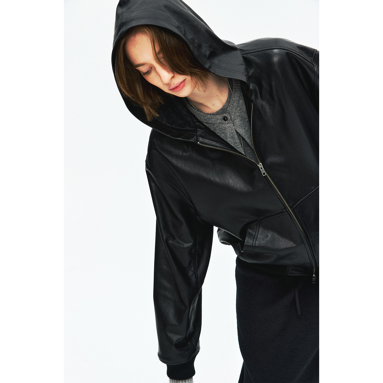 MRS Studios 连帽复古 羊毛针织内里 进口植鞣绵羊皮皮衣夹克