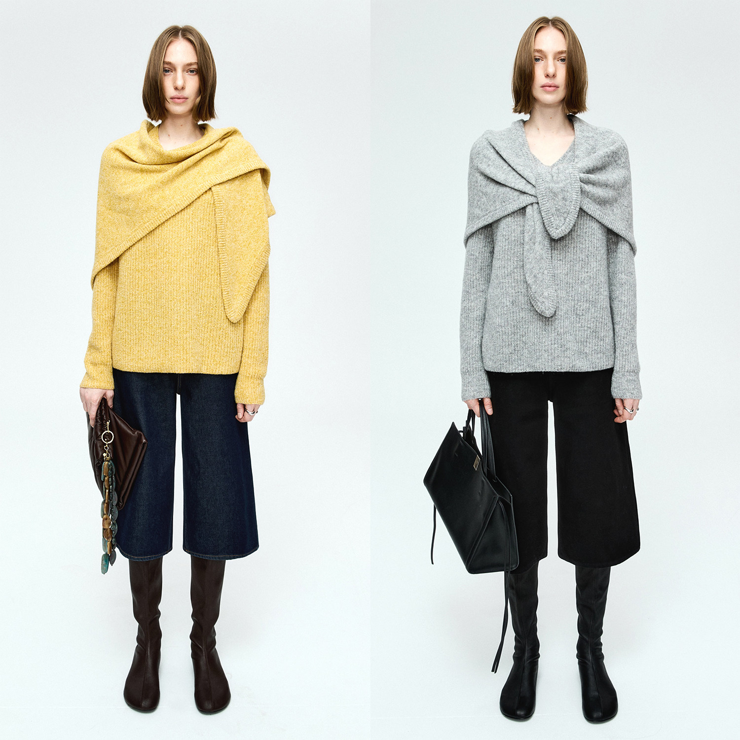 MRS Studios 康宝莱混色花纱舒适亲肤V领针织毛衣/三角大围巾围脖