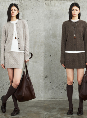 MRS Studios 胶囊系列 经典羊绒羊毛MIU风绞花开衫/半裙