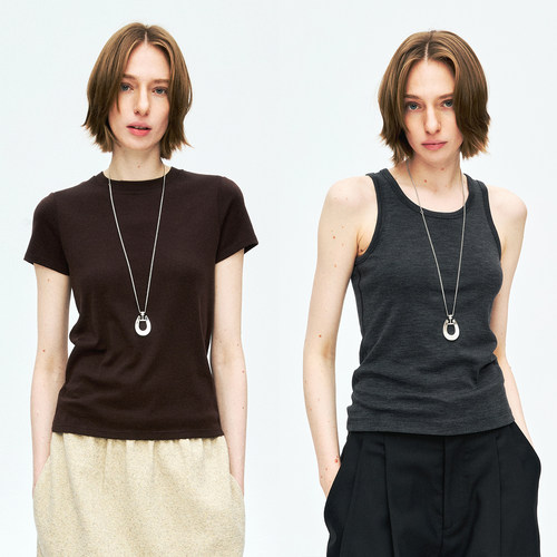 MRS Studios 可机洗 定纺180'S極简CHAO细羊毛/背心小圆领经典T恤