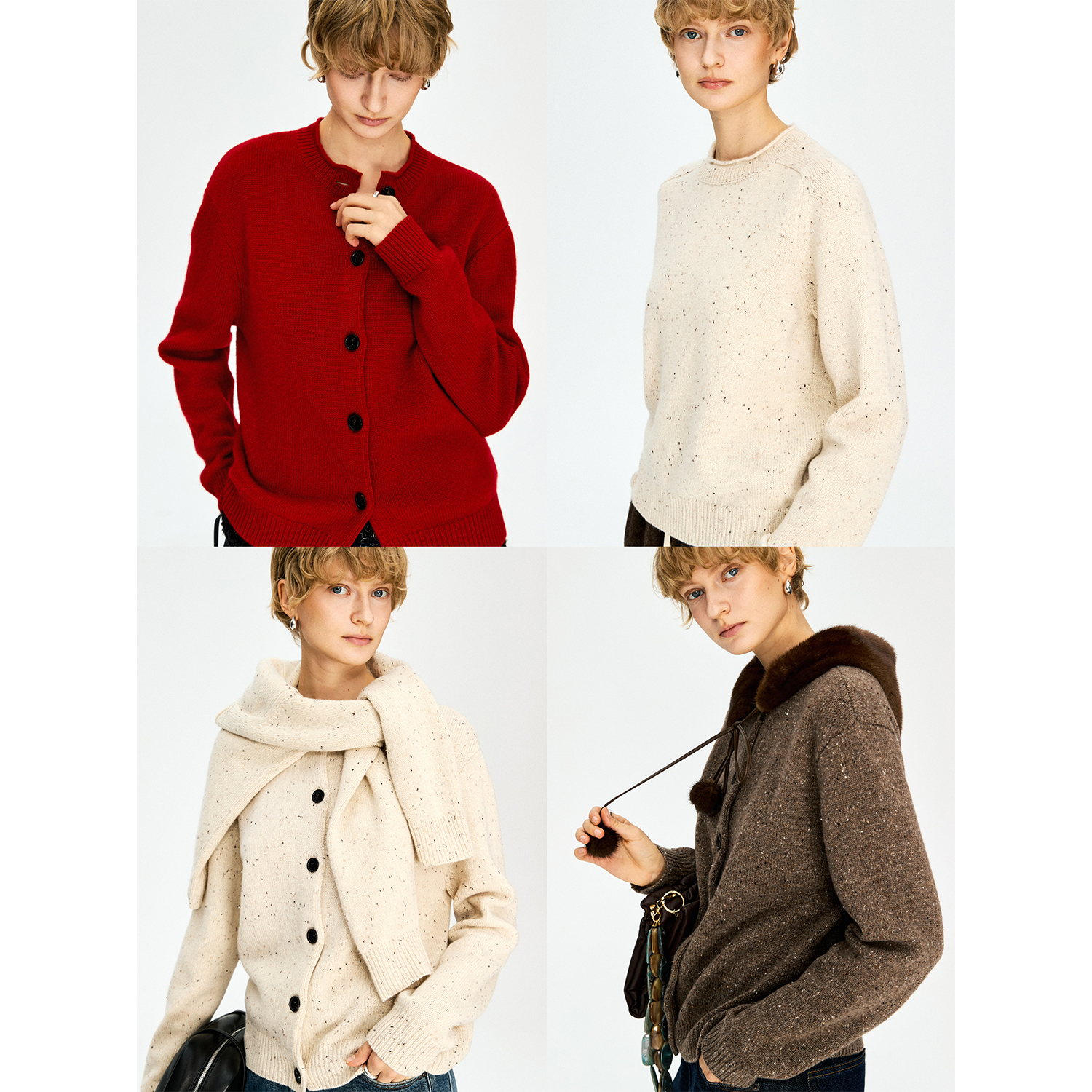 康赛妮马鞍肩羊绒毛衣开衫