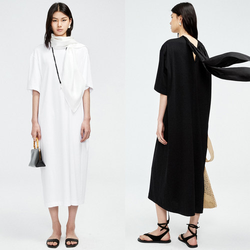 MRS Studios 真丝丝巾飘带 时髦减龄宽松显瘦宽袖百搭T恤裙连衣裙