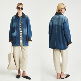 纹里布廓形拼色牛仔外套 环保水洗复古摩登马吉拉风格 MRS Studios