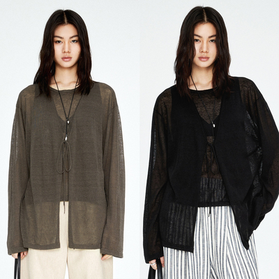 亚麻透气舒适微透防晒针织开衫