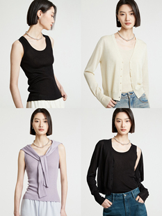 防晒开衫 MRS Studios 三醋酸天丝交织金银丝纱线U领背心 针织套装