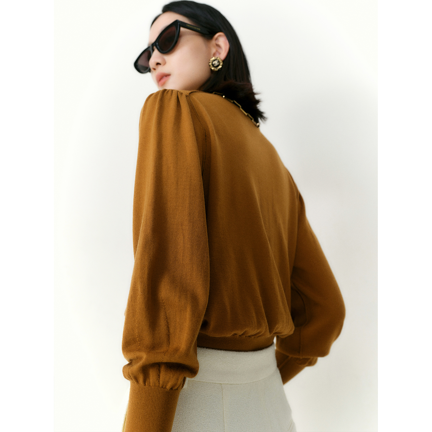 MRS高领套头肩膀撞色线羊毛衫