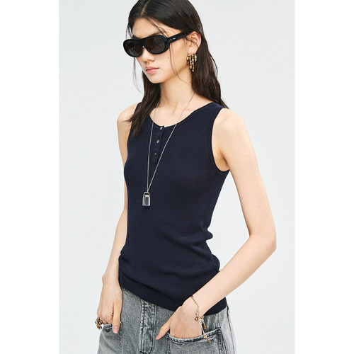 MRS Studios 裸感天丝棉弹力舒适修身显瘦百搭叠穿利器亨利领背心