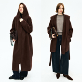 MRS 大衣外套 系带中长款 Studios双面立绒 羊毛羊绒连帽裹身浴袍式