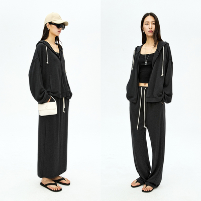 MRS Studios 针织拉链卫衣开衫/抽绳半裙/卫裤休闲遛弯套装