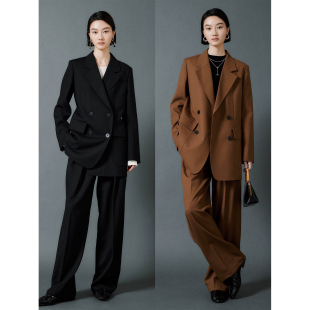 宽肩显瘦双口袋美拉德羊毛西装 極简双排扣ROW风 外套 Studios MRS