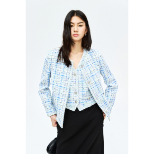 蓝色格纹小香背心 法国进口JT经典 马甲 箱式 MRS 外套套装 Studios