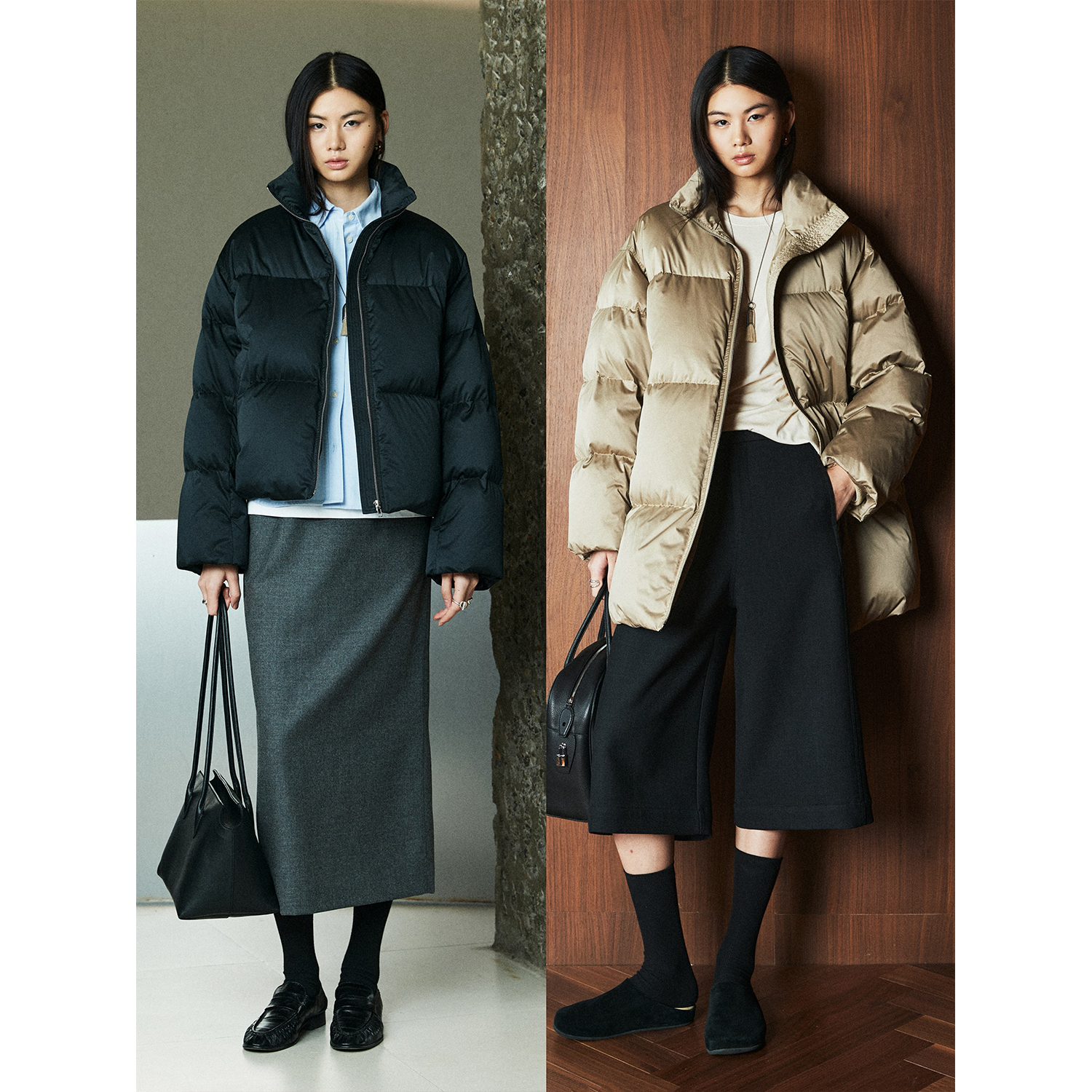 90白鹅绒拉链中长款面包羽绒服