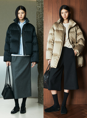 MRS Studios 理想冬季極简90白鹅绒拉链短/中长款保暖面包羽绒服