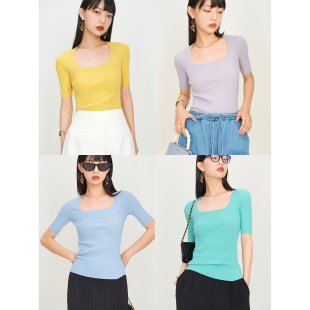 Studios 打底针织衫 修身 复古方形芭蕾领天鹅颈中袖 显瘦高弹 MRS