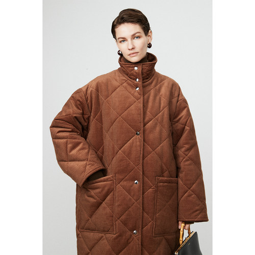 MRS长款菱格廓形灯芯绒棉衣