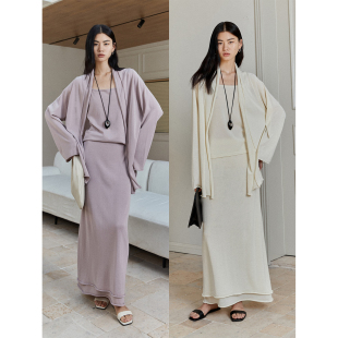 背心 舒适醋酸棉ROW风自然卷边结构针织开衫 半裙 Studios MRS