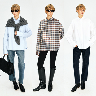 Studios 纯色小翻领衬衫 经典 冬日利落叠穿全棉复古格纹 时髦 MRS