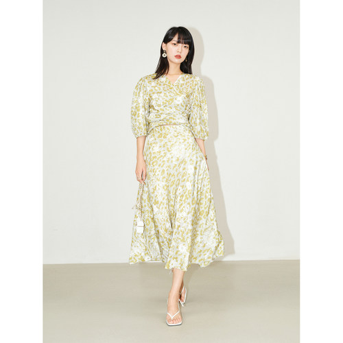休闲A字裙桑蚕丝豹纹连衣裙