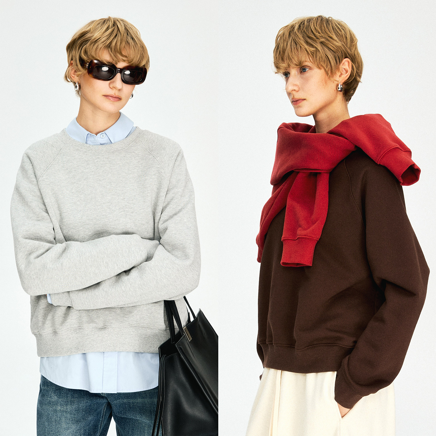 MRS Studios 胶囊系列 冬日利落叠穿 加绒棉质经典圆领套头短卫衣