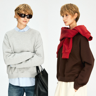 MRS Studios 胶囊系列 冬日利落叠穿 加绒棉质经典圆领套头短卫衣