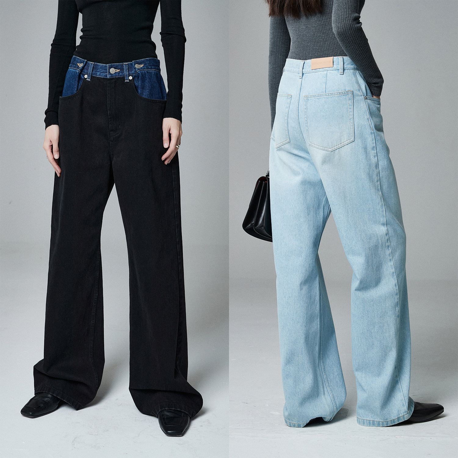 土耳其褶裥腰头宽松直筒牛仔裤