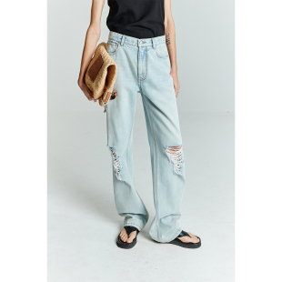 土耳其ORTA夏日搭配ins街拍自然磨破破洞直筒牛仔裤 MRS Studios