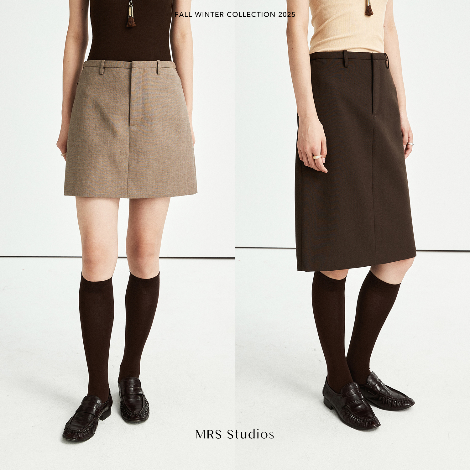 MRS Studios 意大利進口Marzotto精纺羊毛極简西装短裙/中长半裙