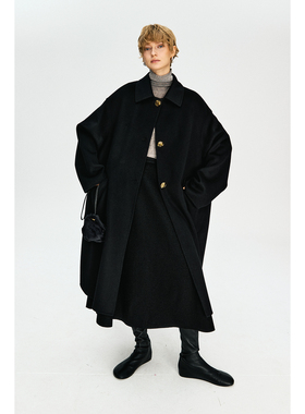 MRS Studios 羊毛/羊绒 气质时髦经典翻领金扣双面呢外套大衣