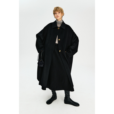 MRS Studios 羊毛/羊绒 气质时髦经典翻领金扣双面呢外套大衣