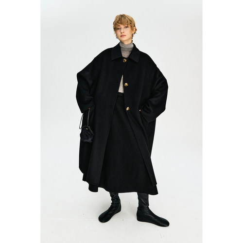 MRS Studios 羊毛/羊绒 气质时髦经典翻领金扣双面呢外套大衣