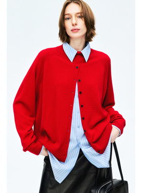 MRS Studios 小众设计 羊毛羊绒高领宽松慵懒插肩袖假开衫