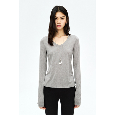 V领小脸合身亲肤打底长袖面膜T恤