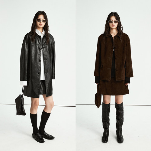 MRS Studios 进口羊皮Prad@秀款短款麂皮夹克外套/翻领长款皮衣