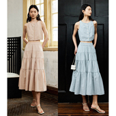 MRS 蛋糕半身裙套装 Studios精致复古时髦荷叶边小香削肩无袖 上衣