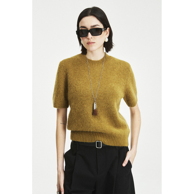 意大利羊驼毛圆领短袖毛衣