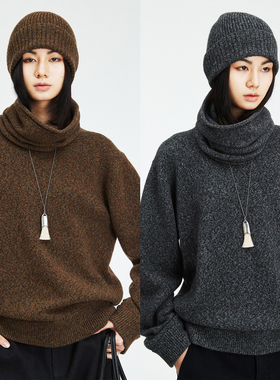 MRS Studios 天然混色牦牛绒复古时髦圆领针织毛衣/围脖/帽子