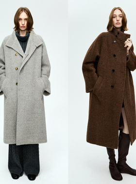 MRS Studios 人生大衣 秘鲁INCA无染羊驼毛立领暗门襟长短款外套