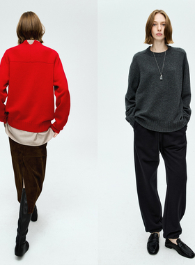 MRS Studios 经典羊毛羊绒 后领别致开衩设计 马鞍肩复古廓形毛衣