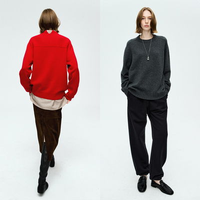 MRS Studios 经典羊毛羊绒 后领别致开衩设计 马鞍肩复古廓形毛衣