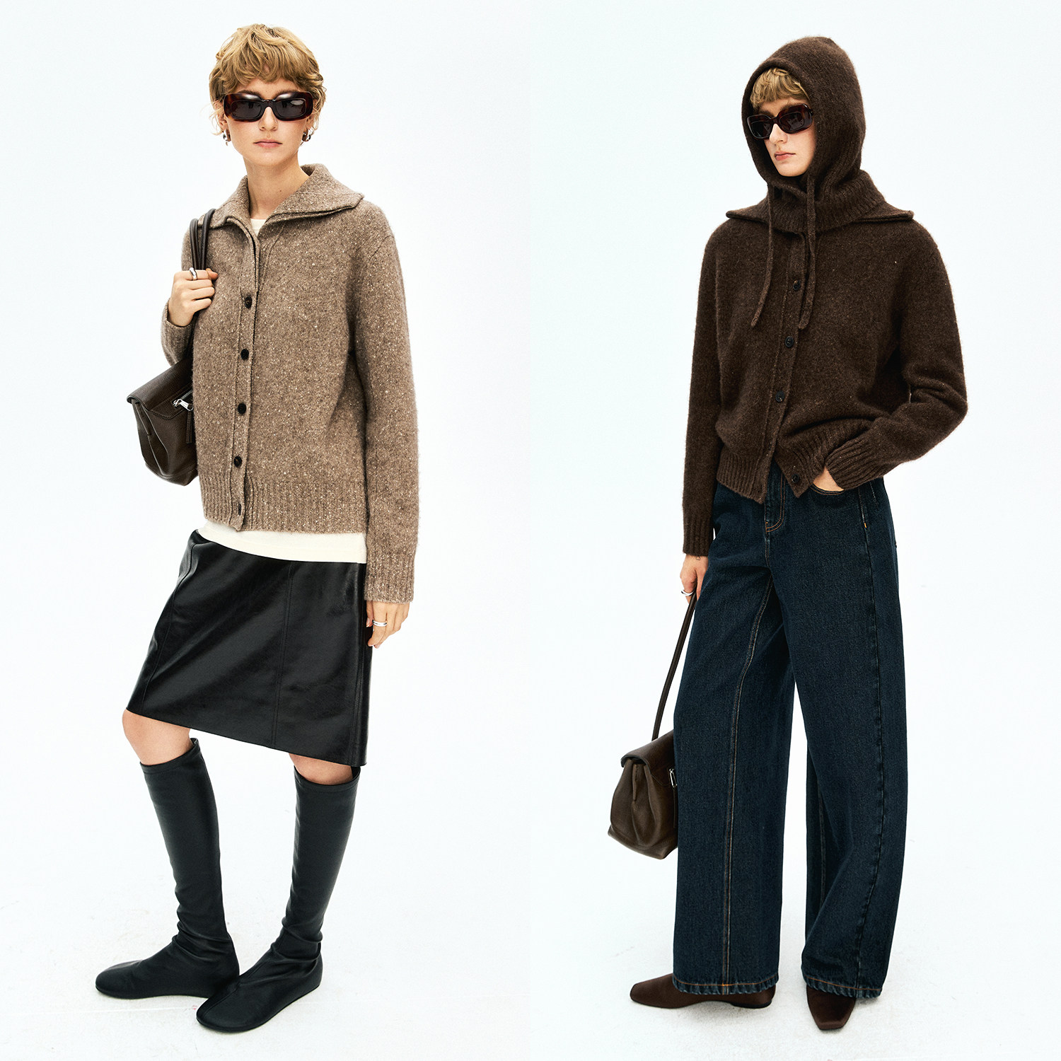 MRS Studios 复古彩点牦牛绒羊毛轻拉绒大翻领单排扣针织毛衣开衫