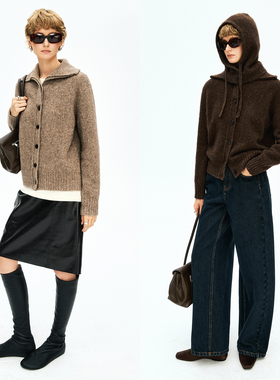 MRS Studios 复古彩点牦牛绒羊毛轻拉绒大翻领单排扣针织毛衣开衫