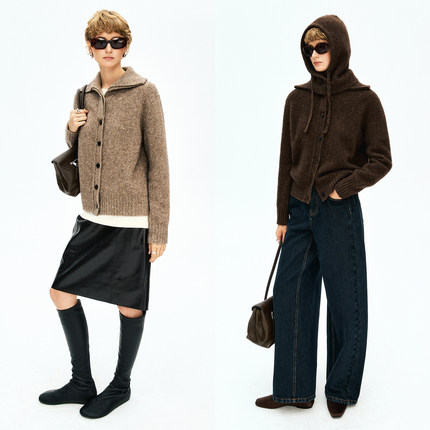 MRS Studios 复古彩点牦牛绒羊毛轻拉绒大翻领单排扣针织毛衣开衫