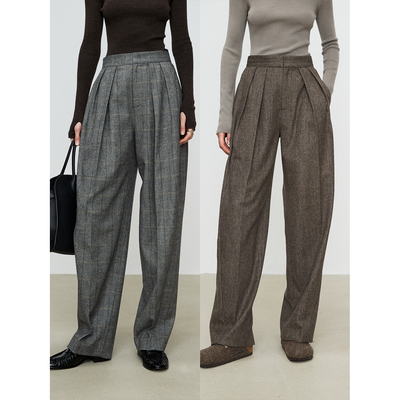 高腰设计感双褶休闲西装裤