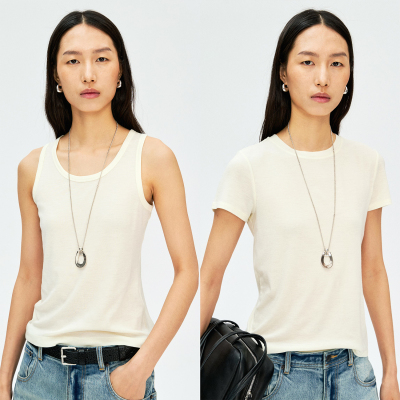 MRS Studios 可机洗 定纺180'S極简CHAO细羊毛/背心小圆领经典T恤
